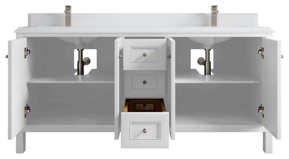 Nashville 72" Double Sink Bath Vanity, White 1.5" White Quartz