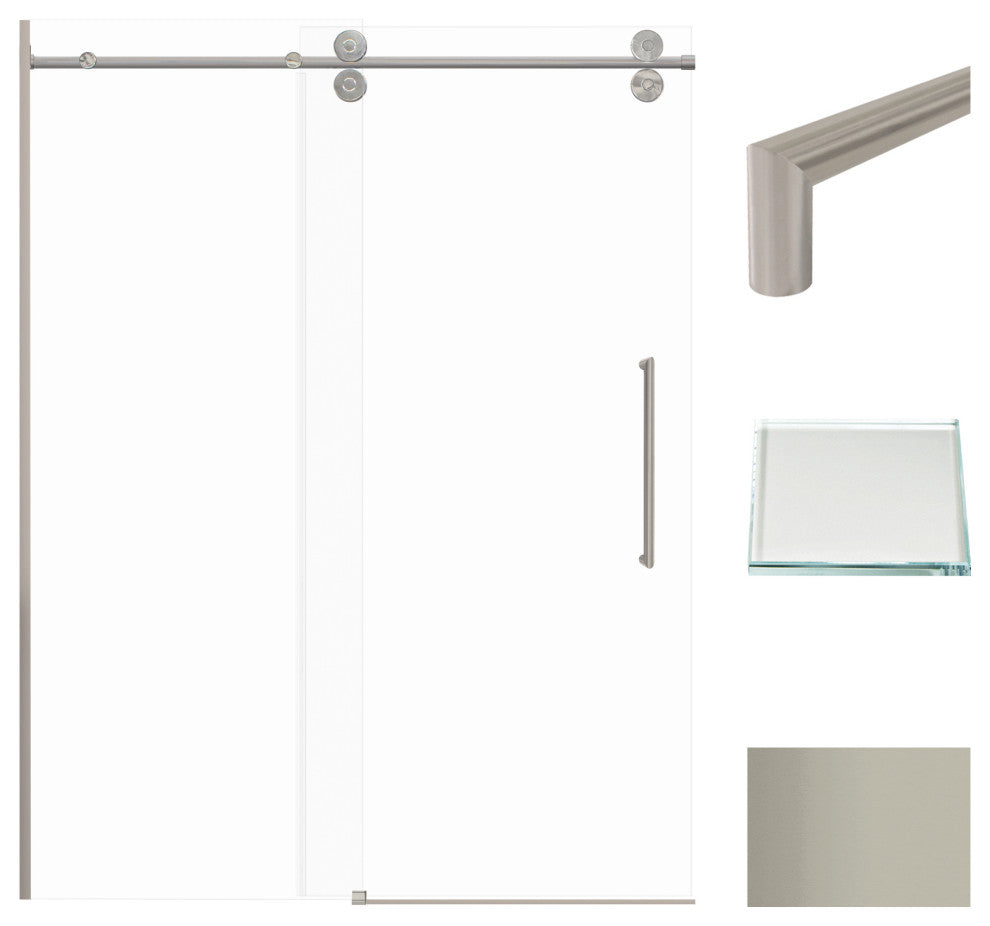 Teegan Plus Sliding Shower Door, Fixed, Clear Glass, Brushed Stainless, Turin