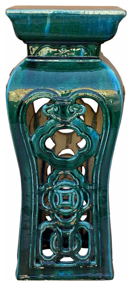 Ceramic Clay Green Square Tall Pedestal Table Flower Display Stand Hcs7005