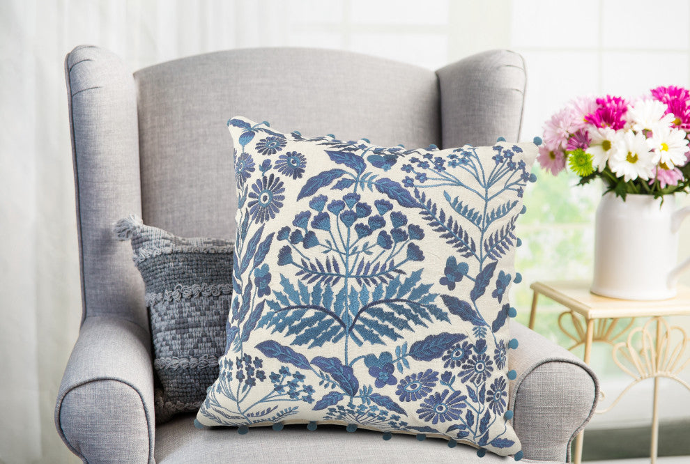 Off-White and Navy Bohemian Throw Pillow