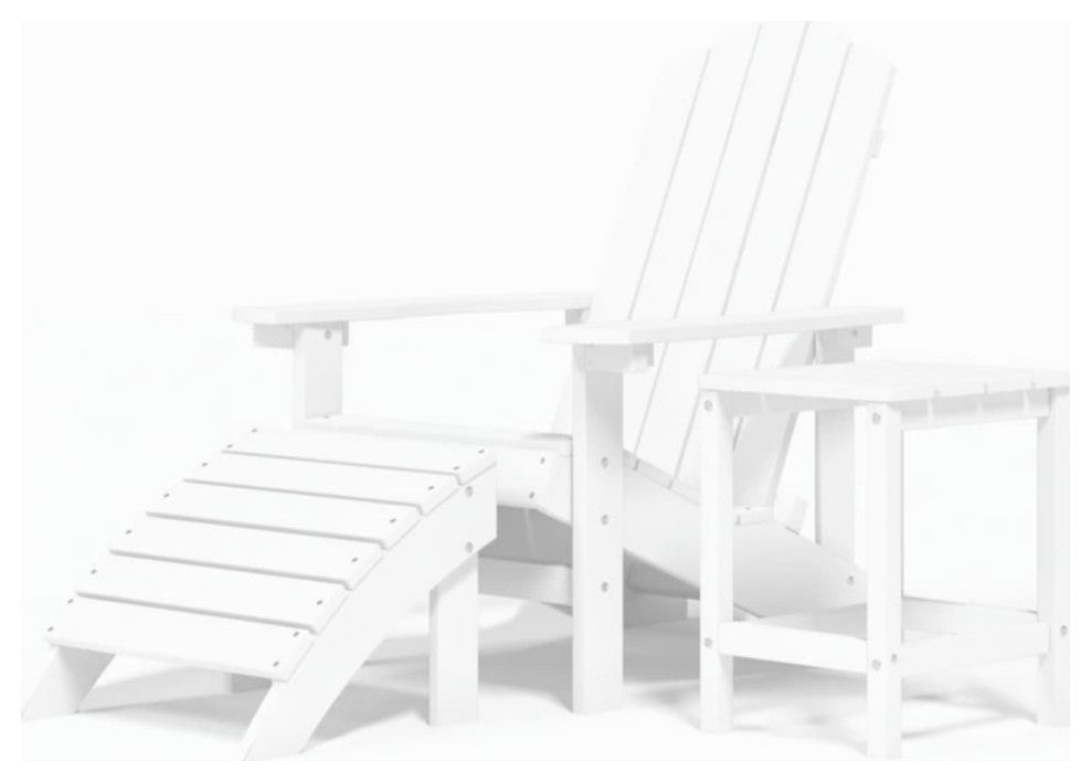 vidaxL Patio Adirondack Chair With Footstool and Table HDPE White