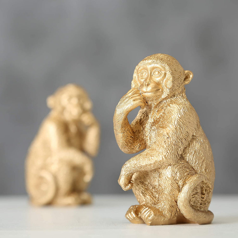 2 Piece Golden Chimpanzee Figurines