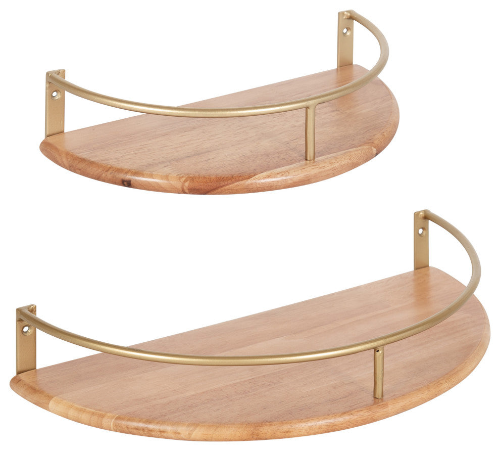 Camryn Semi Circle Shelf Set, Natural/Gold, 2 Piece