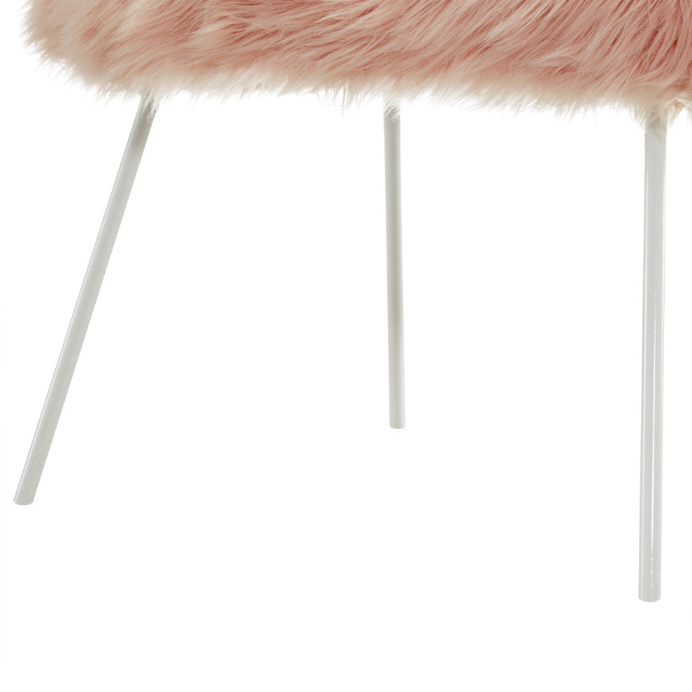 Connor Faux Fur Accent Chair, White Powder Coated Metal Leg, Rose