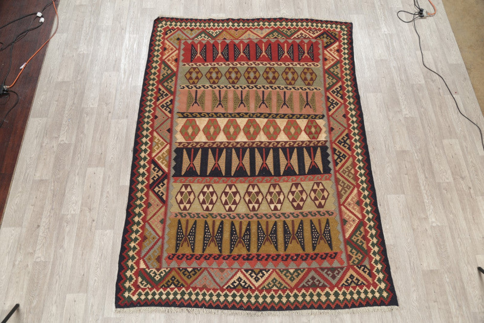 Kilim Oriental Traditional Carpet Hand-Woven Persian Wool Area Rug, 9'2"x6'6