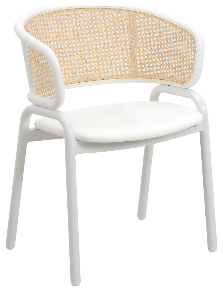 LeisureMod Ervilla Dining Armchair With White Steel Base Set of 2, White