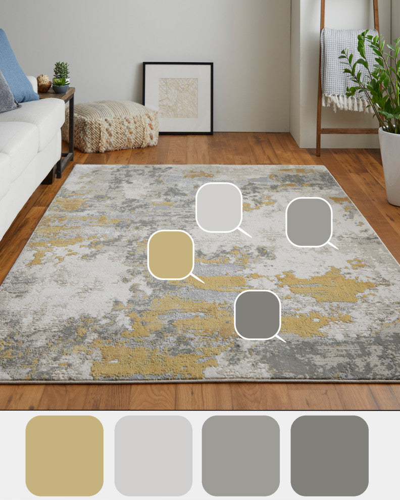 Weave & Wander Vanhorn Contemporary Watercolor Rug, Gold/Birch, 2'10"x7'10"