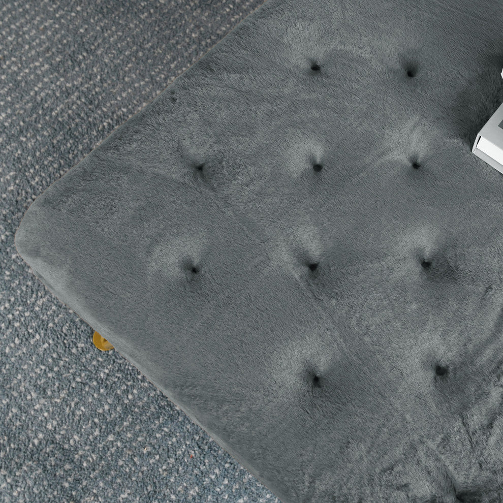 Rabbit Faux Fur Tufted Coffee Table, Gray Flannel, 33"x33"x18"
