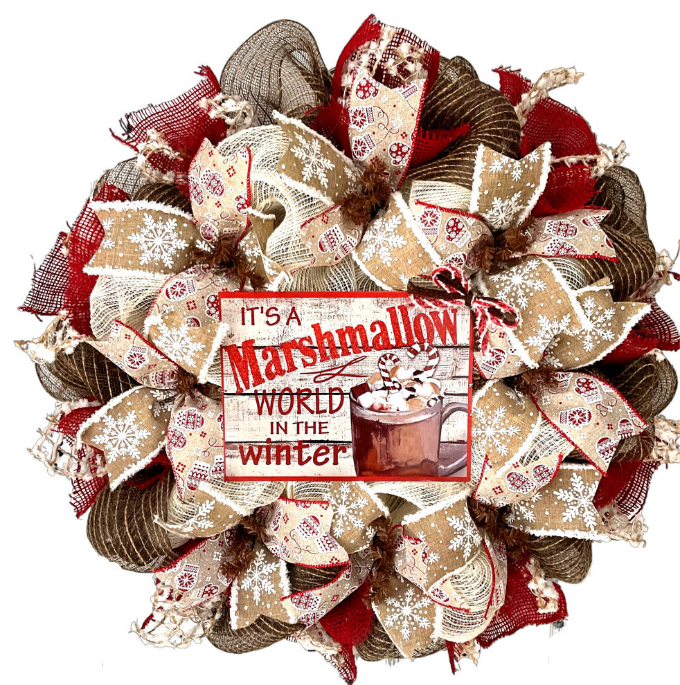 It's A Marshmallow World, The Winter Handmade Deco Mesh Wreath