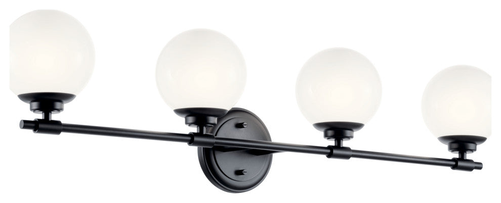Benno 34" 4 Light Vanity With Opal Glass, Black
