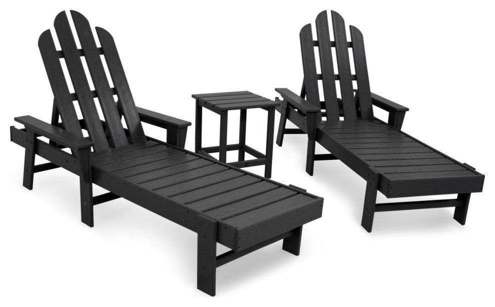 POLYWOOD Long Island Chaise 3-Piece Set, Black