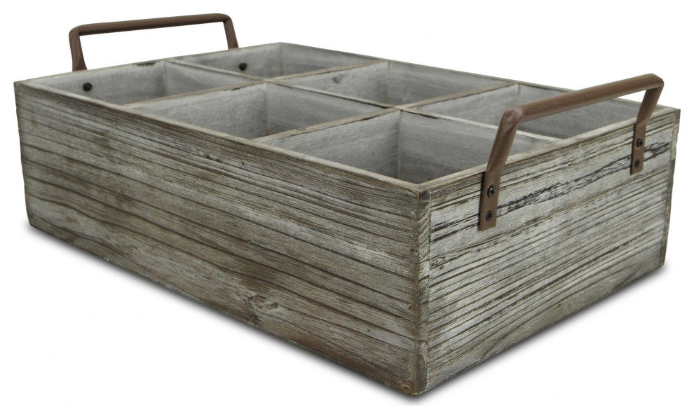 Rustic Graywash Six Slot Wooden Caddy