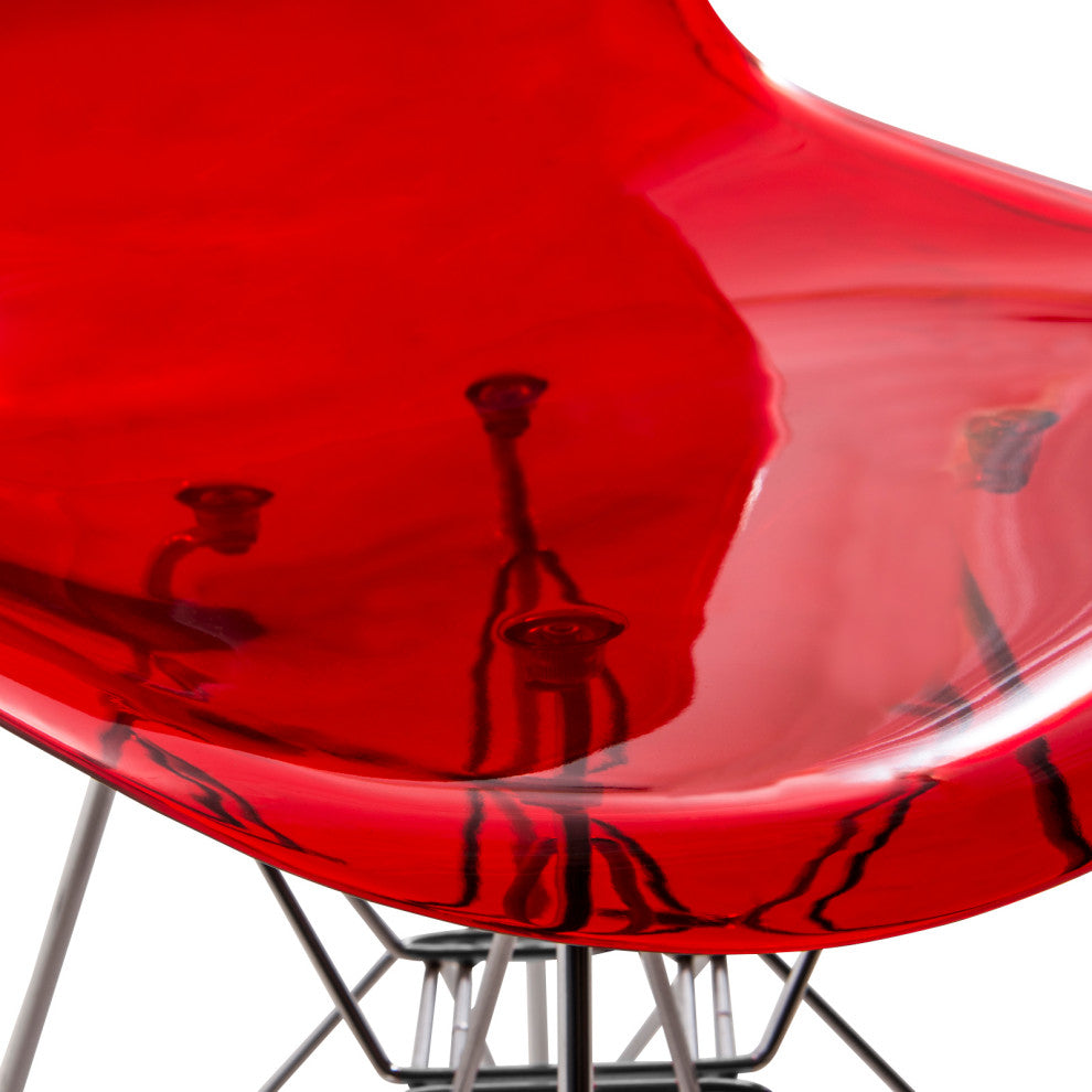 Cresco Acryclic Dining Side Chairs with Eiffel Legs Set of 2, Transparent Red