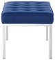 Modern Accent Chair Bench, Faux Vinyl Leather Metal Steel, Navy Blue Silver