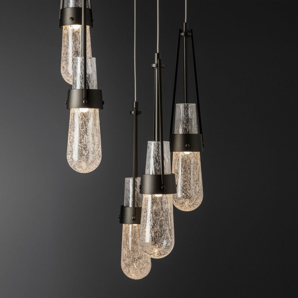 Link 5-Light Blown Glass Pendant - Oil Rubbed Bronze, Clear Bubble Glass