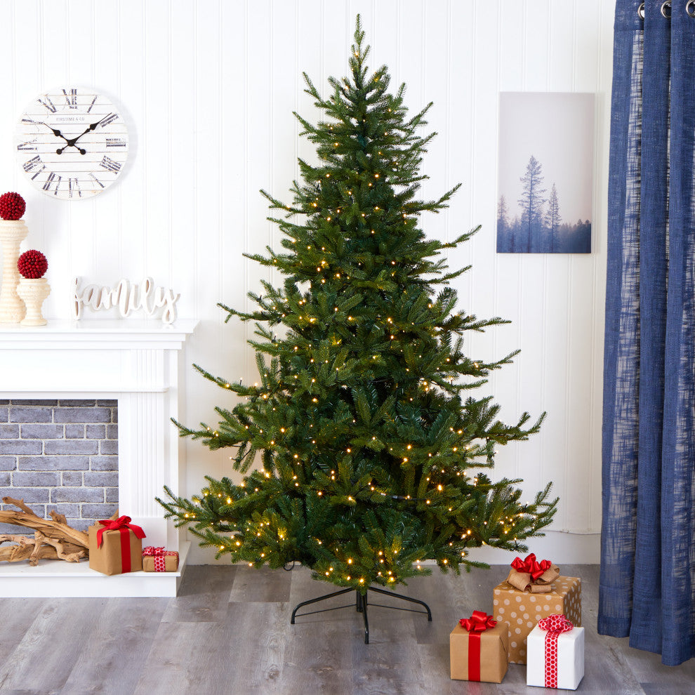 7' Swedish Fir Faux Xmas Tree With 500 White Lights & 1291 Bendable Branches