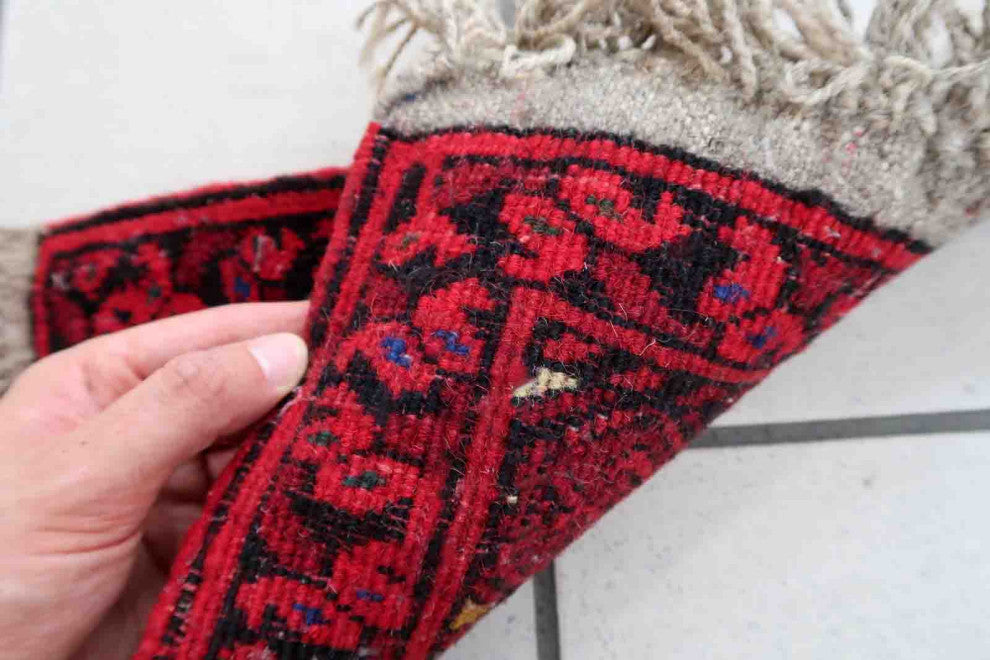 Handmade Vintage Afghan Ersari Mat 0.7'x0.9', 24cmx29cm, 1970s