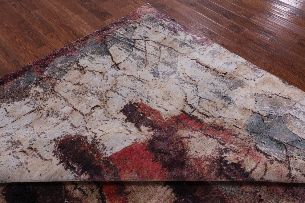 7' 10" X 9' 10" Wool and Silk Abstract Handmade Rug Q9051