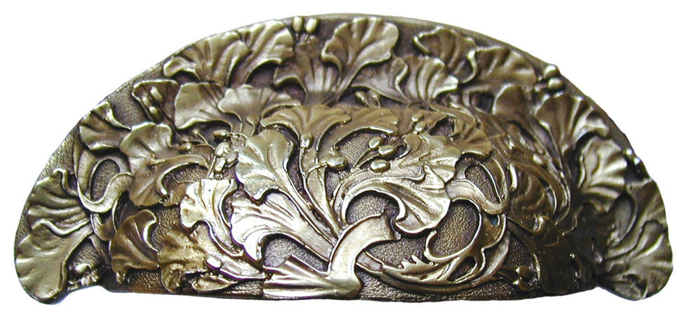Florid Leaves Bin Pull, Antique Brass
