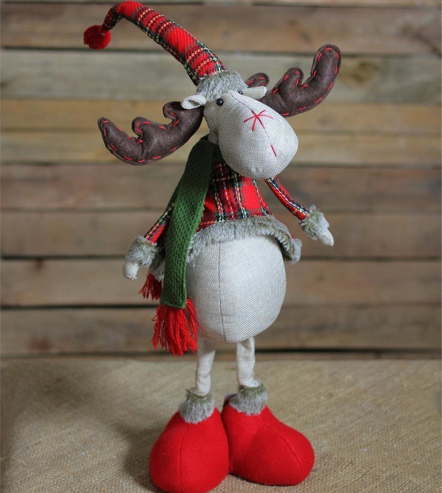 28.5" Red and Green Plaid 2 Legs Standing Decorative Deer