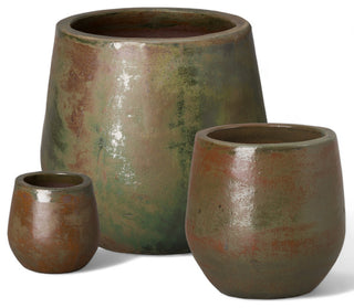 Large Green Wash Round Planter