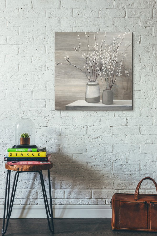 "Willow Still Life Gray Pots" Giclee Canvas Wall Art, 26"x26"