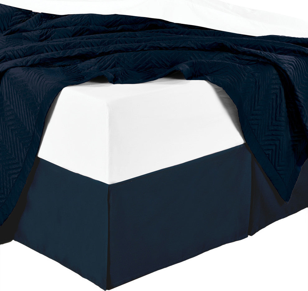 Split Corner 100% Cotton Sateen Solid Bed Skirt, Navy, Queen