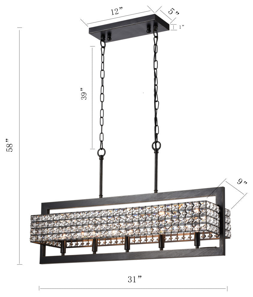 Virgo 5-Light Chandelier, Dining/Living Room, Kitchen Island, Black