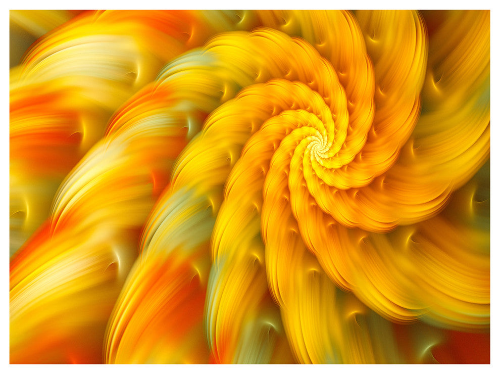 Rotating Yellow Fractal Flower, Floral Canvas Art Print, 40"x30"