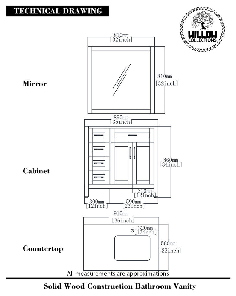 Cambridge 36 Right Offset Bath Vanity in Coventry Gray 2" Calacatta Laza