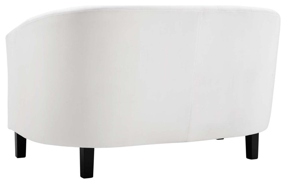 Tufted Armchair and Loveseat Sofa Set, Velvet, White, Modern, Lounge Hospitality