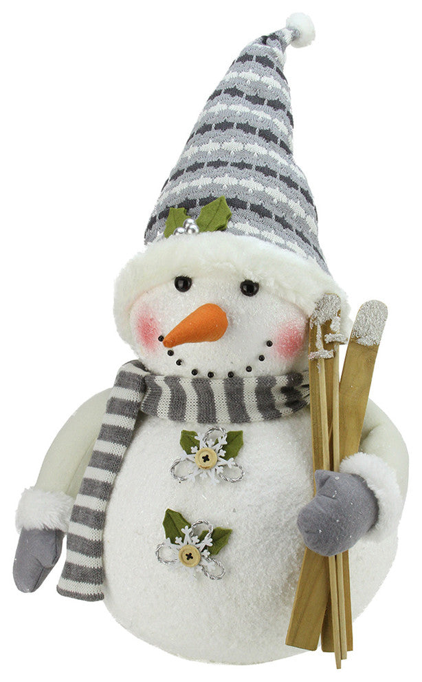 20" Alpine Chic Snowman with Skis and Snowflake Buttons Christmas Decoration