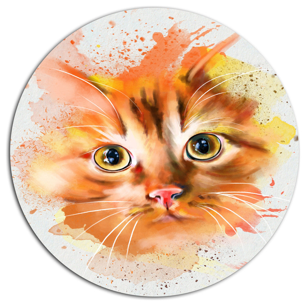 Lovely Red Watercolor Cat, Animal Disc Metal Wall Art, 11"