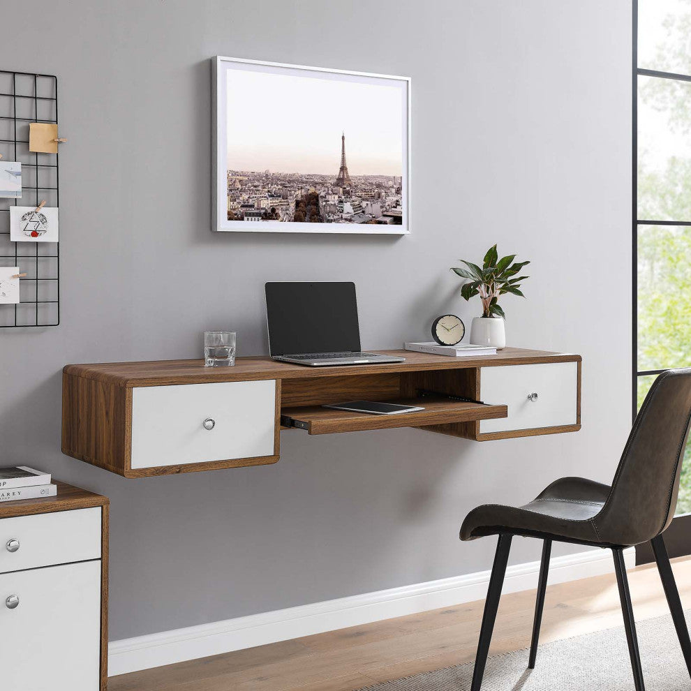 Transmit 60" Wall Mount Wood Office Desk, Walnut White