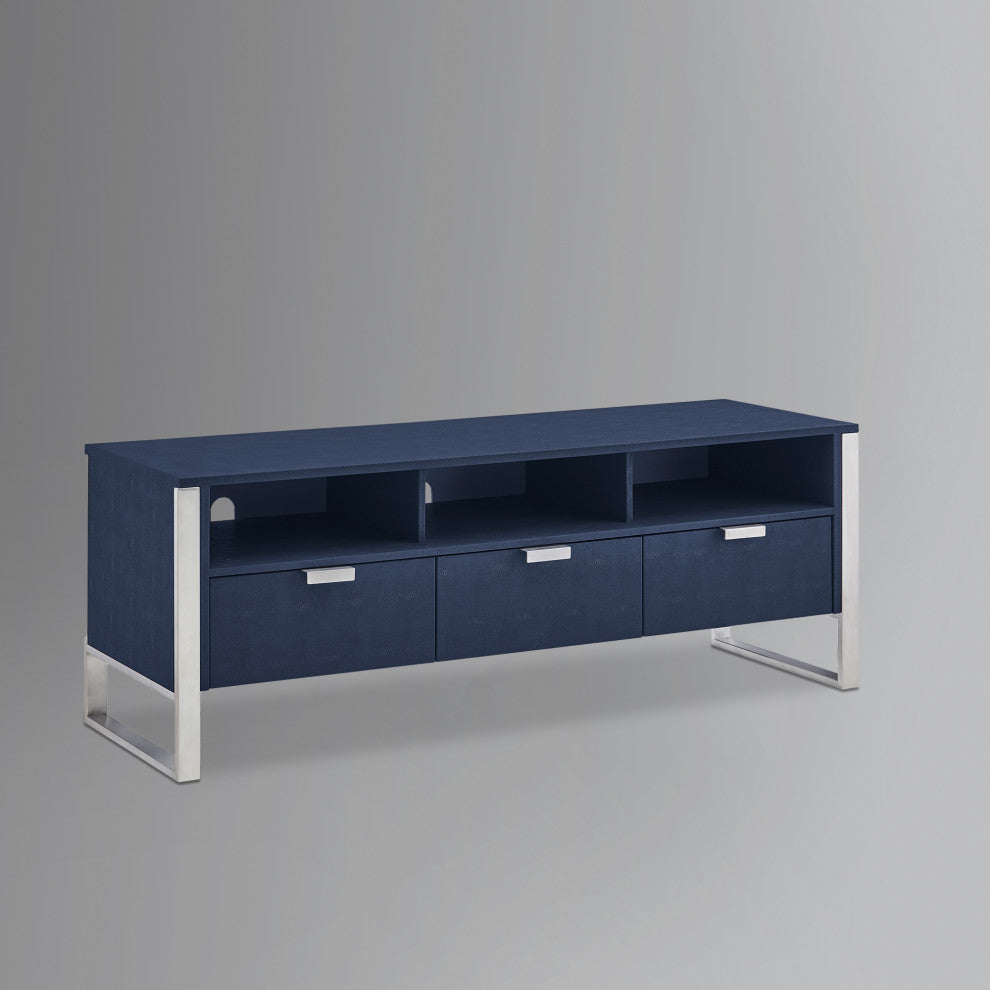 Nicole Miller Chayton TV Stand, Faux Shagreen 55Lx16Wx20.7H, Navy/Chrome