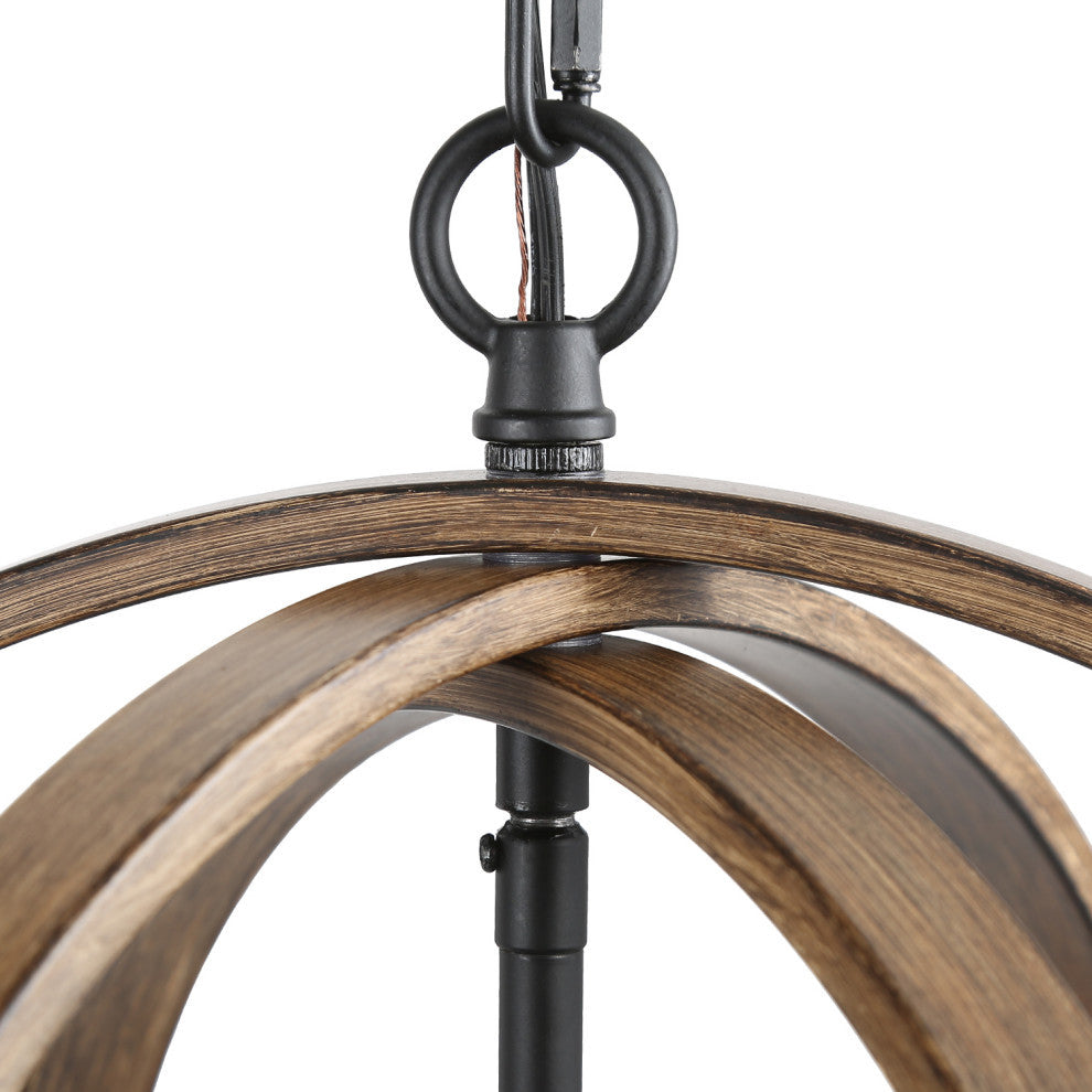 LNC Farmhouse Amtique Globe Brown Wood Chandelier for Kitchen Island, 3 Lights