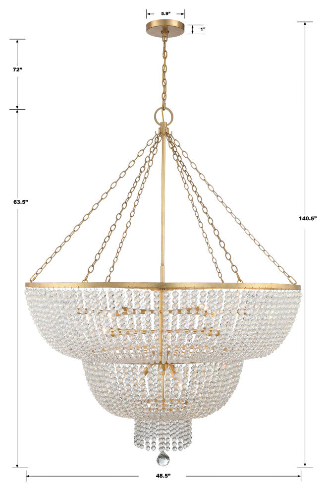 Rylee 15-Light Antique Gold Chandelier, Hand Cut Faceted Beads