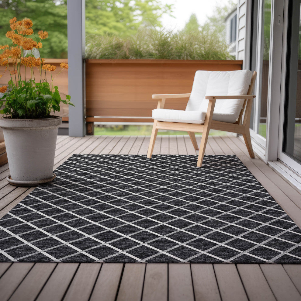 Indoor/Outdoor York YO1 Black Machine Washable 10' x 14' Rug