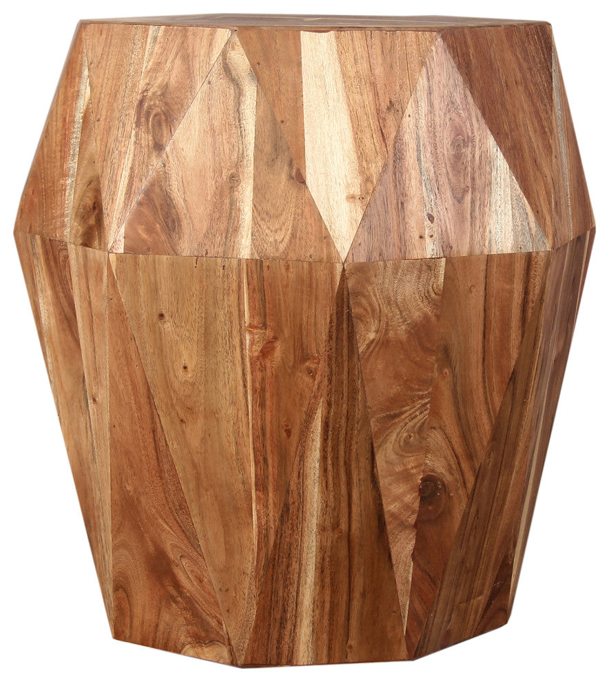 Bon 22" End Table Solid Acacia Wood Octagon Top Natural Brown Finish