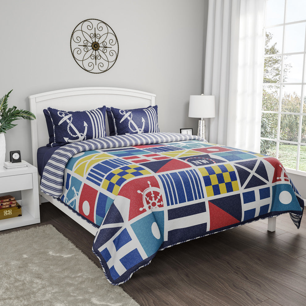 Lavish Home Mariner Nautical Quilt Set, Twin Xl