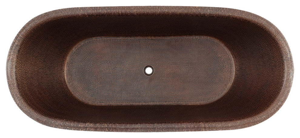 72" Hammered Copper Modern Style Bathtub & Drain Package