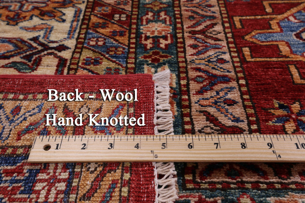 Super Kazak Geometric Hand Knotted Wool Rug 10' 1" X 13' 4" Q10607
