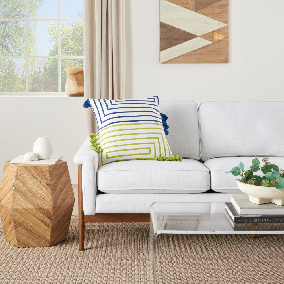 Mina Victory CN029 Throw Pillow, Lime/Blue, 18"X18"