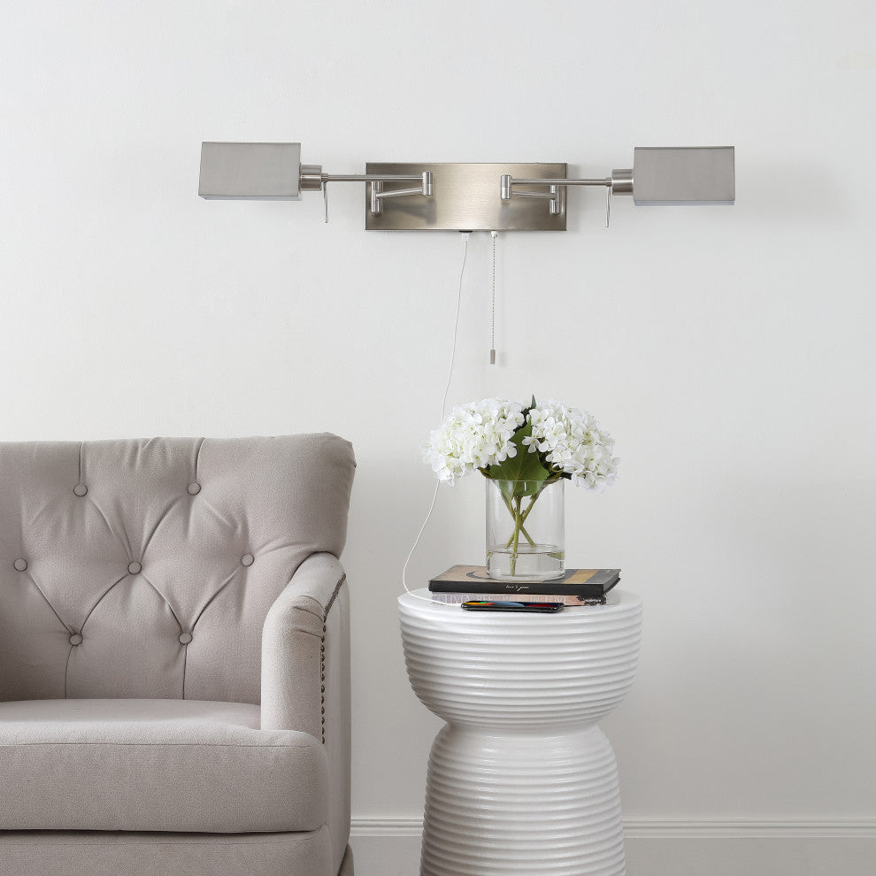 22" 1-Light Swing Arm Plug-In or Hardwired Iron LED Sconce With Pull-Chain