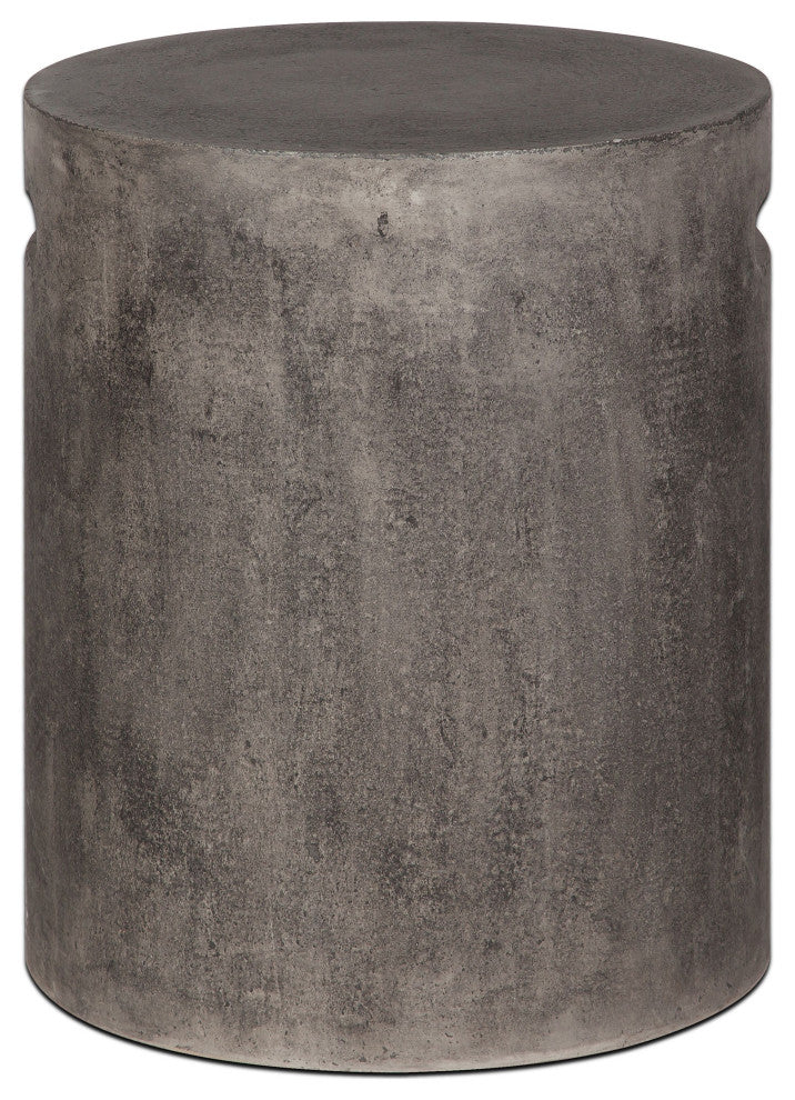 Concrete Round Side Table With Handle, Gray