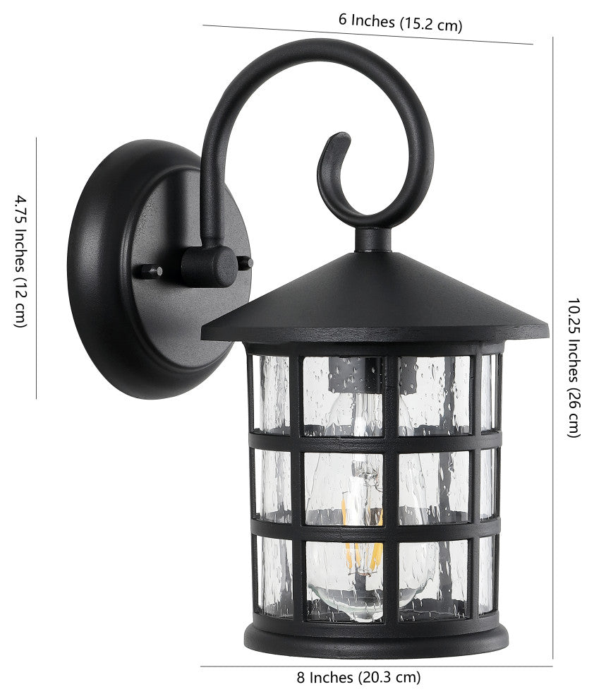 Cadiz 6" 1-Light Iron/Seeded Glass Rustic Outdoor Lantern, Black, Set of 2