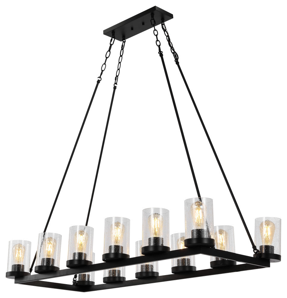 Athos 45" 12-Light Glass/Iron Rustic Farmhouse LED Candelier, Oil Rubbed Bronze