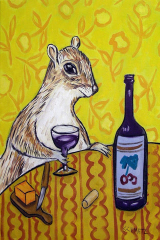 "Grey Squirrel Wine Bar" Painting Print on Wrapped Canvas, 16"x24"