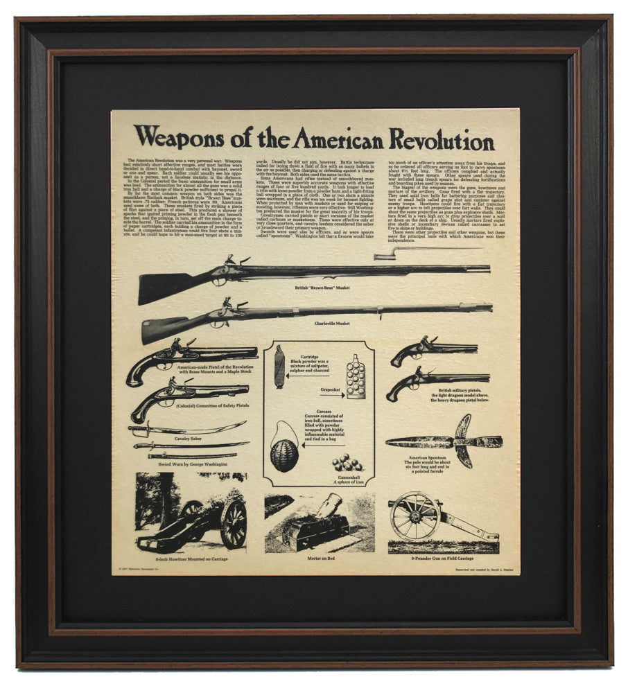 Framed Weapons of The American Revolution with Historical Information