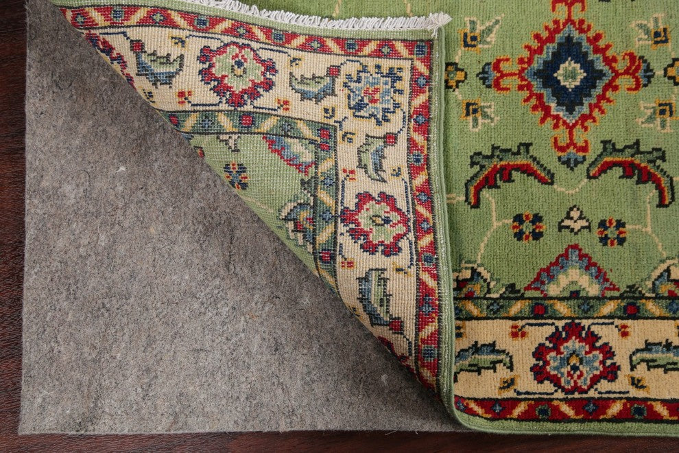 Pakistani Kazak Traditional Oriental Hand-Knotted Area Rug, Green, 4'1"X2'8"